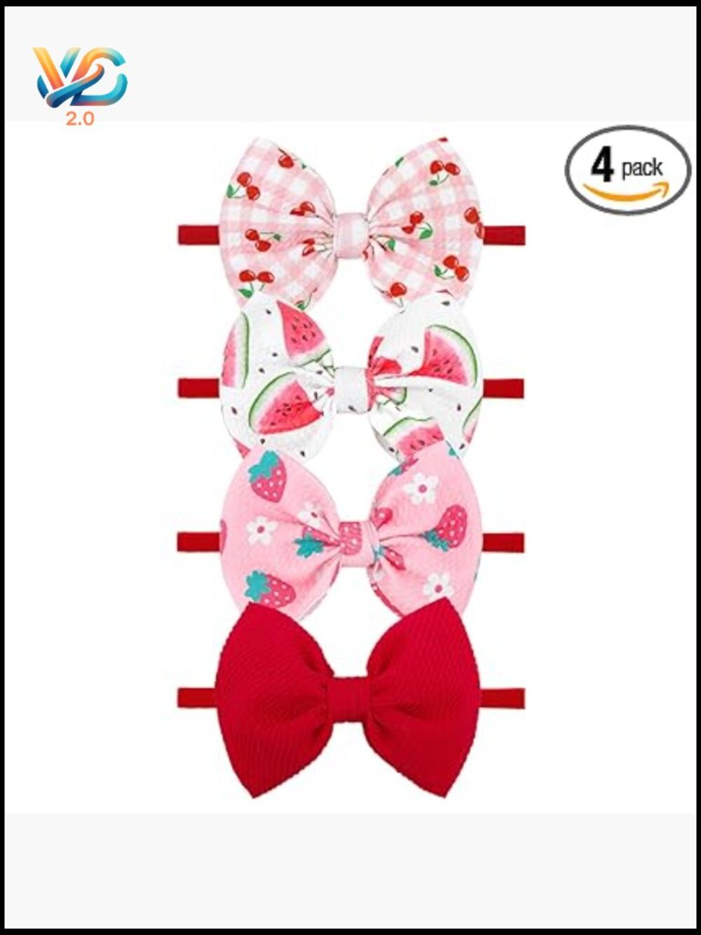 Set of 4 Fruit Print Hair Bows Baby Girl Headbands Soft Nylon Elastic